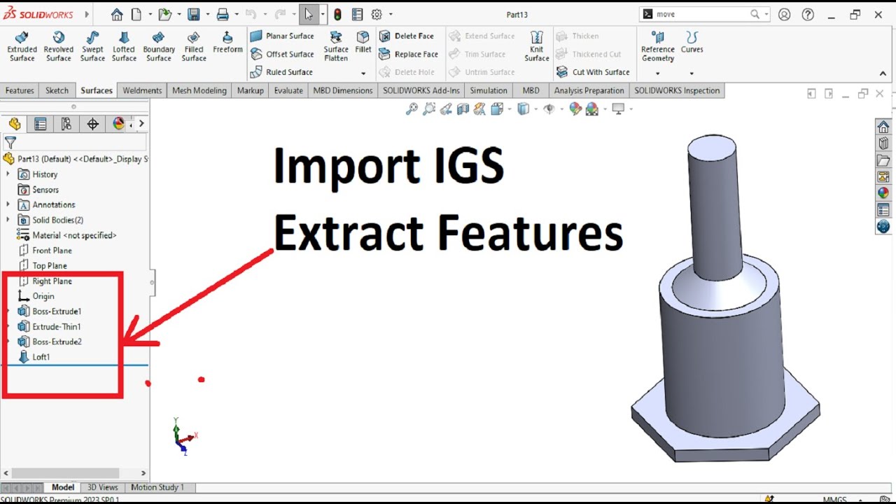 Import IGS to Solidworks [Recognise Features] - YouTube