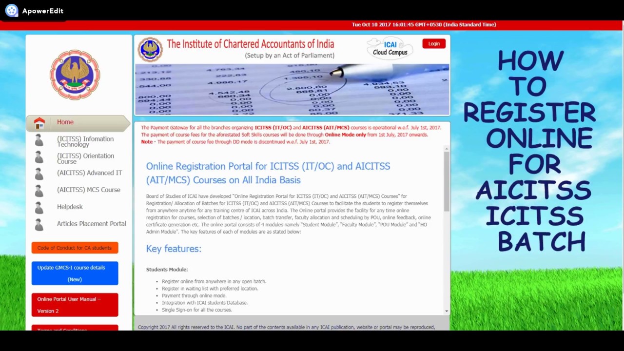 How To Register For Icitss Aicitss Batches Online Icai Youtube