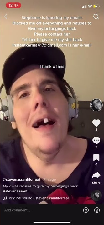 Steven telling his Followers to email his ex