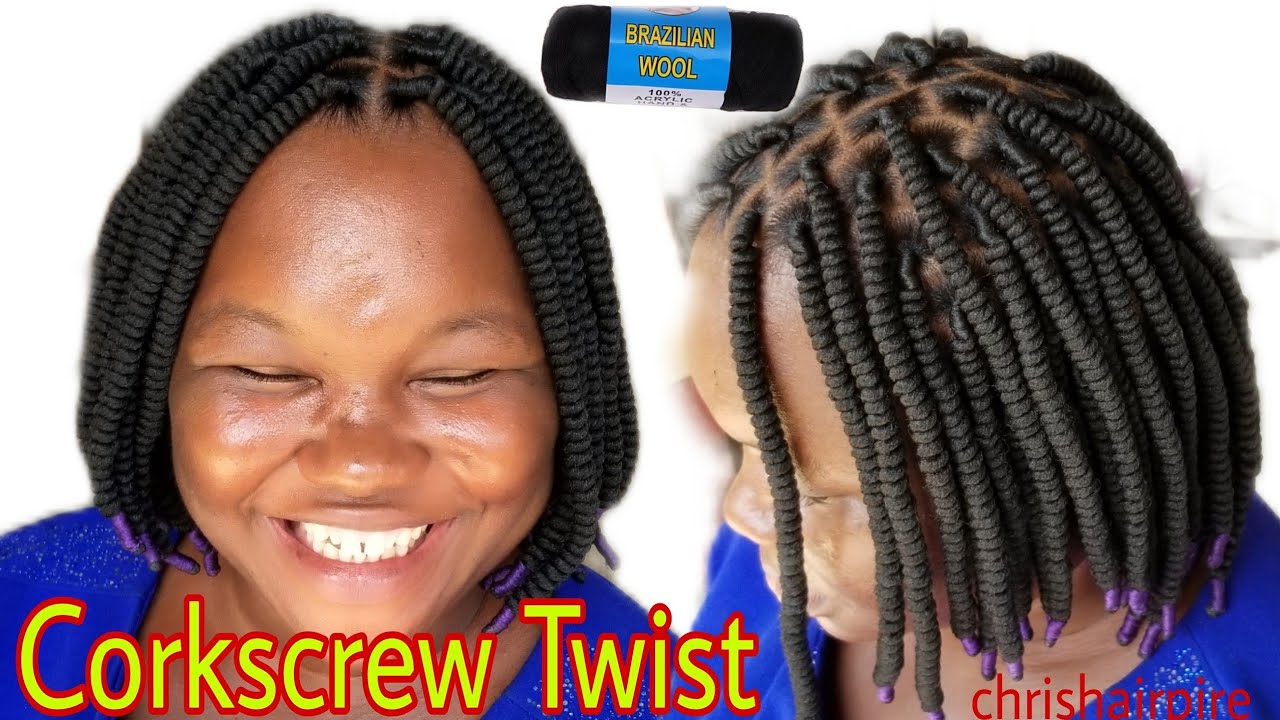 HOW TO TWIST AFRICAN CORKSCREW/ Brazilian Wool Bob Hairstyle COBOKO  Threading@Chrishairpire 