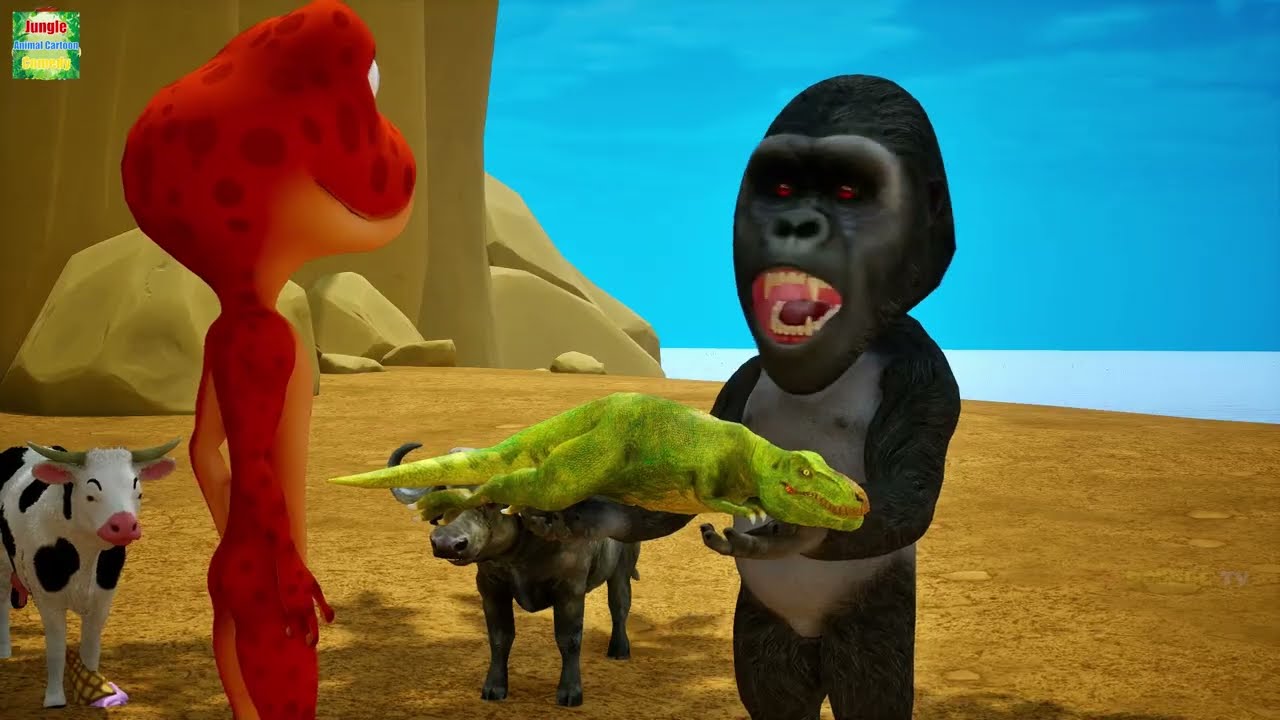 Dinosaur vs Elephant | डायनासोर हाथी गोरिल्ला गाय कार्टून अजीब लड़ाई | Jungle Animal Cartoon Comedy