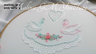 Hand Embroidery: wedding embroidery | Вышивка: Два лебедя| Servilletas Para Boda Hand Embroidery: wedding embroidery | Вышивка: Два лебедя| Servilletas Para Boda