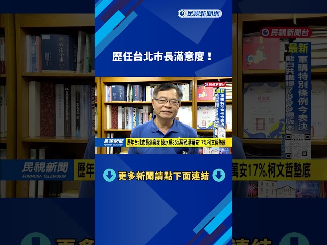 歷任台北市長滿意度  「陳水扁35%居冠」遠勝蔣萬安17%－民視台語新聞