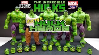 Custom Marvel Selectlegends Hulk Heads - Smart Hulk, Face-Off Hulk, Toybiz