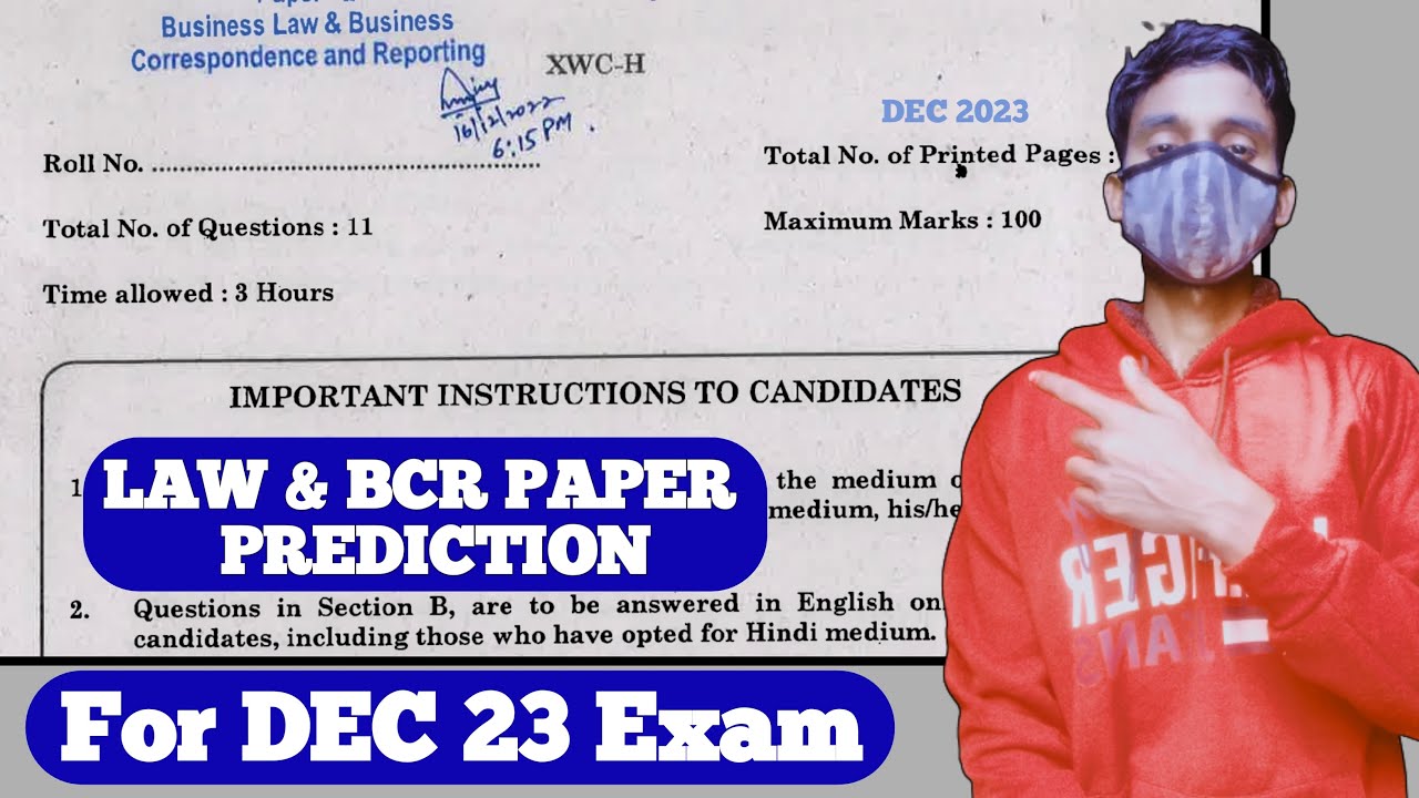 LAW & BCR- QUESTION PAPER PREDICTION😮DECEMBER 2023 CA FOUNDATION EXAM ...