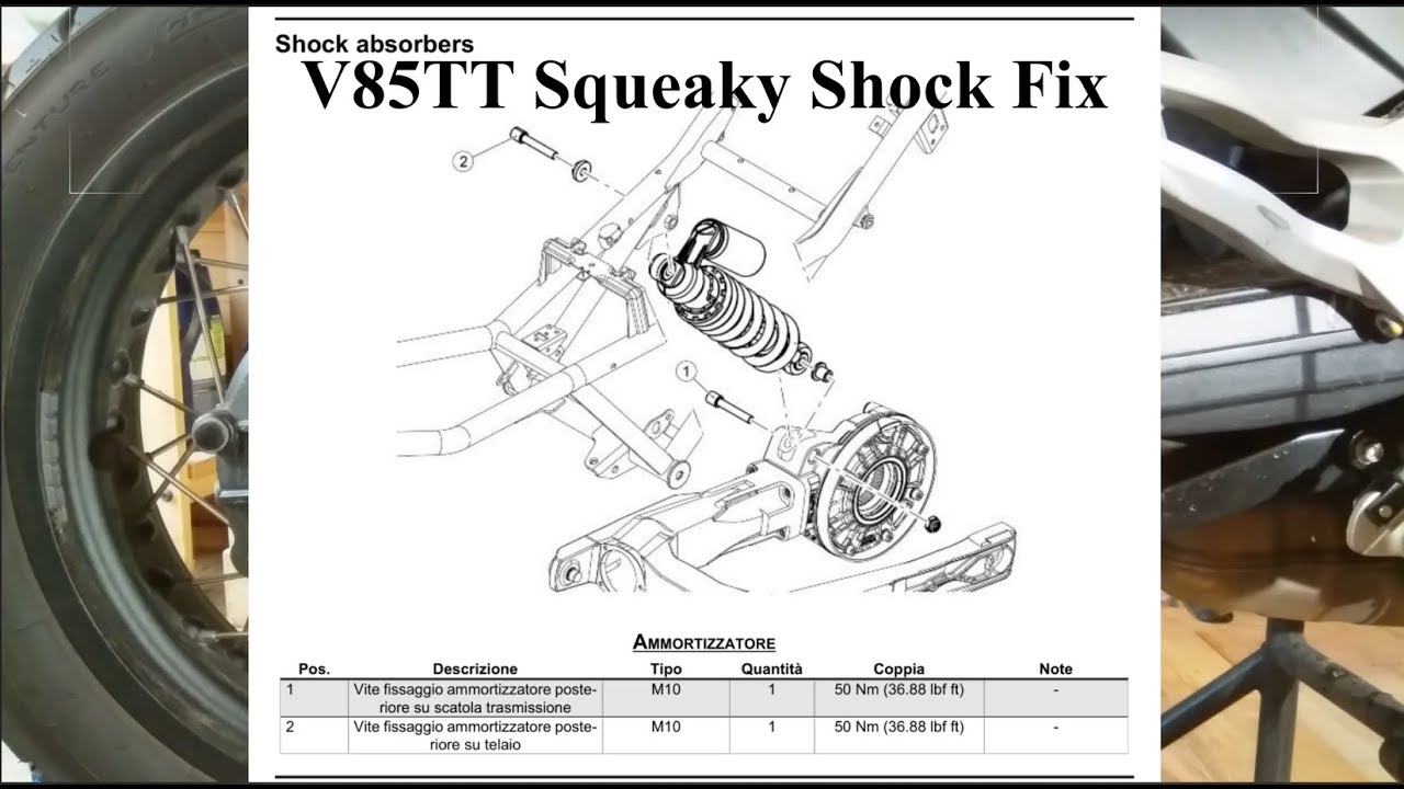 Fixing the Moto Guzzi V85TT rear shock squeak issue YouTube
