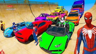 SPIDERMAN McQueen Ramp Challenge JUMP ! SUPERHERO HULK IronMan Goku Mack Truck Disney Cars 3 - GTA V