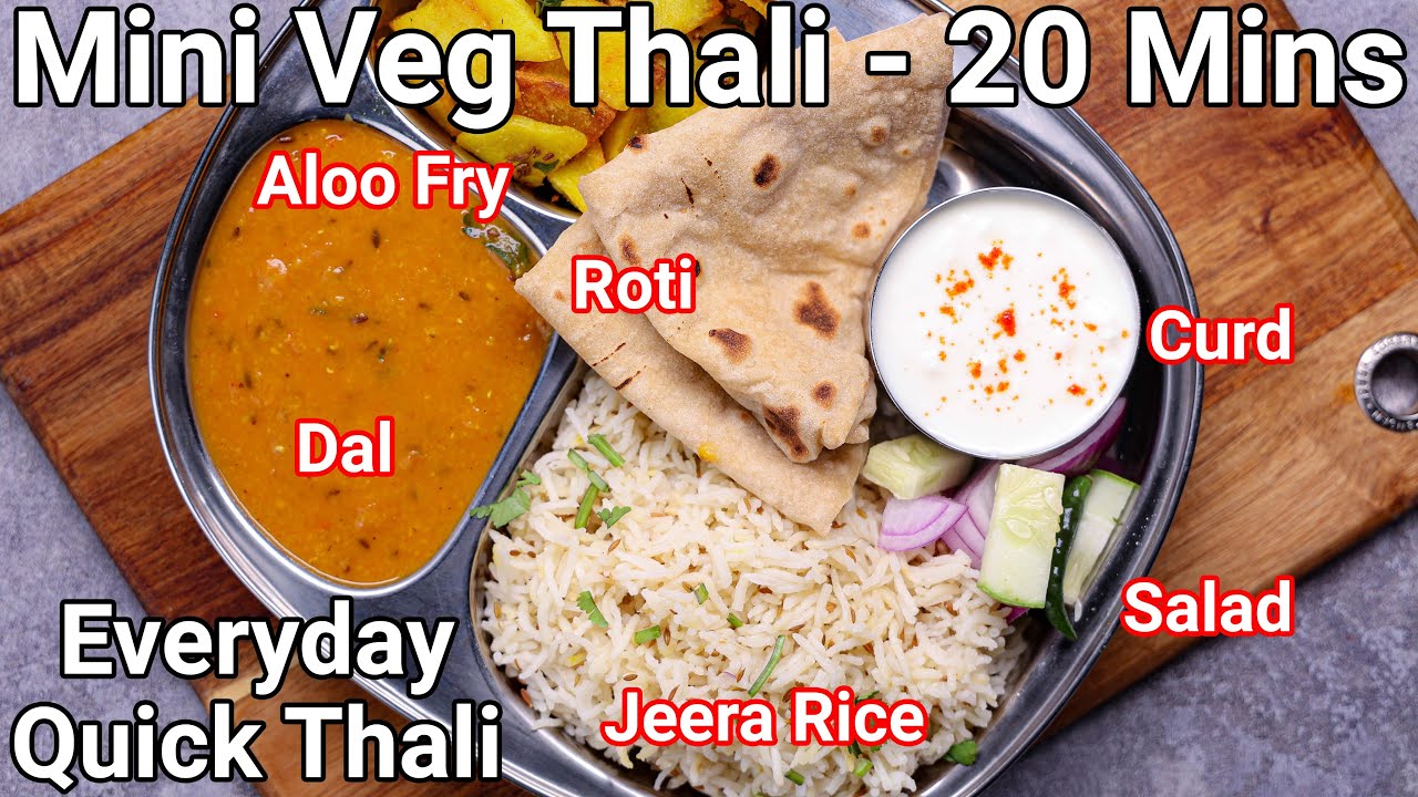 Instant Mini Veg Thali Recipe in 20 Mins - Dal, Jeera Rice, Aloo Dry, Roti & Salad | Everyday Thali | Hebbar | Hebbars Kitchen