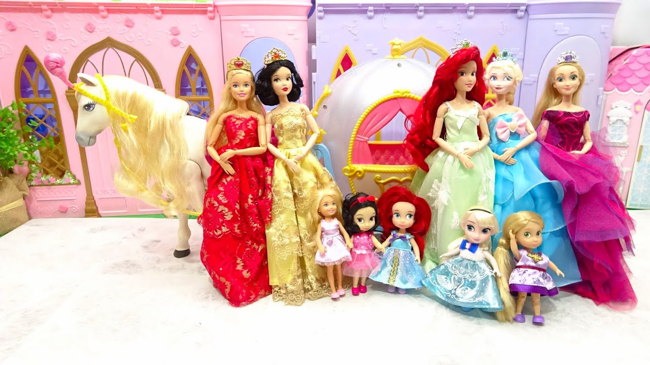 Princess Barbie Dress Up Frozen Elsa, Snow white, Ariel, Rapunzel