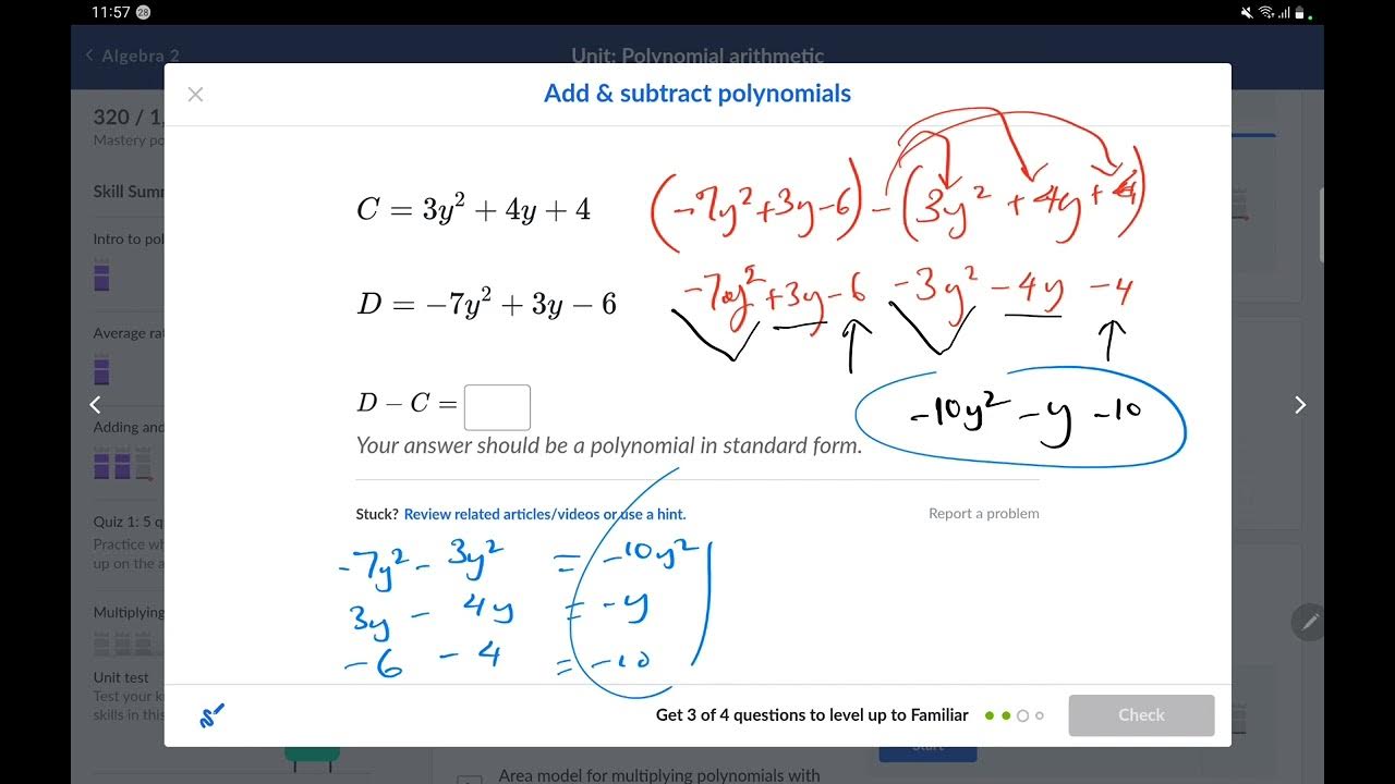 A2.5 Add & subtract polynomials (Polynomial arithmetic)- Algebra 2