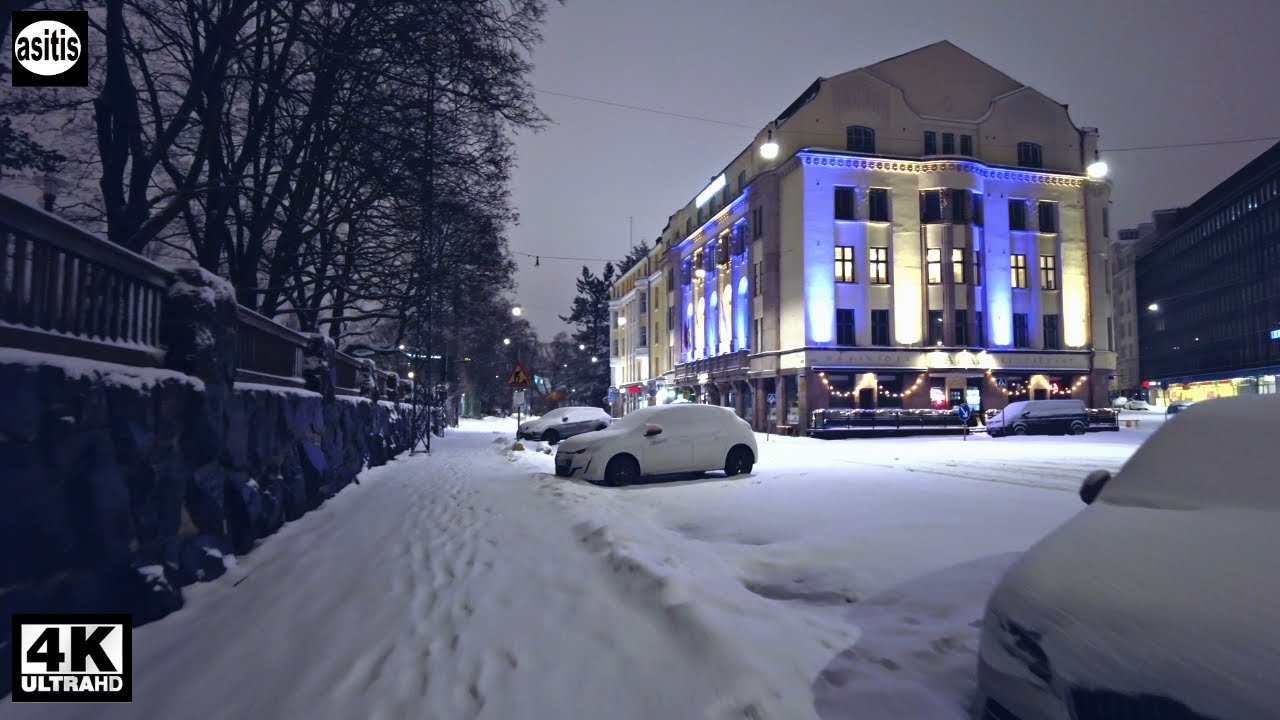 Central Helsinki at Midnight ❄️🌨☃️ Empty streets, some heavy snowfall and freezing rain