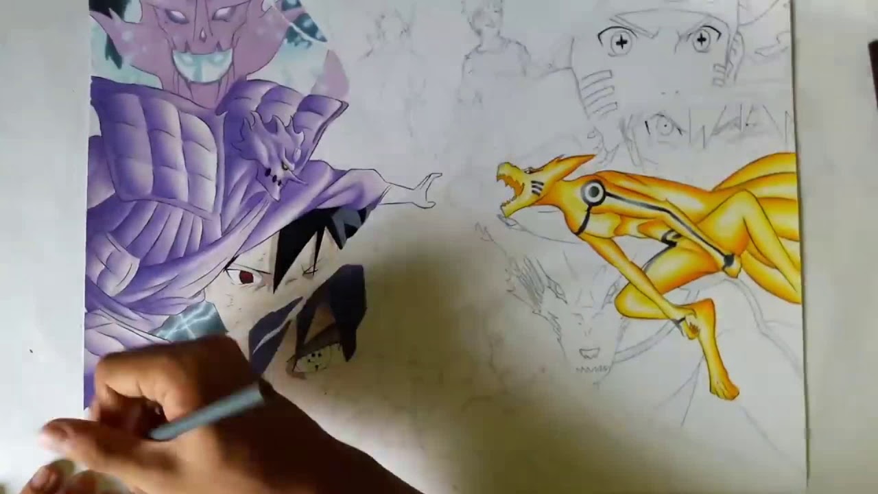 Como Desenhar Naruto / Sasuke - Aprenda ( Passo a Passo) Naruto vs Sasuke 