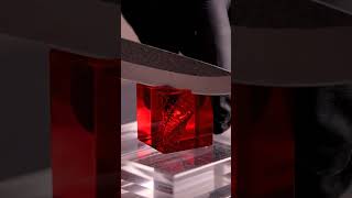 Cutting a crimson glass cube with surreal precision #ai #asmr #abstract