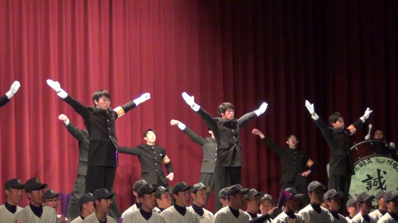 川越高校2019「新入生歓迎会」応援部の演技（川高応援メドレー・校歌）