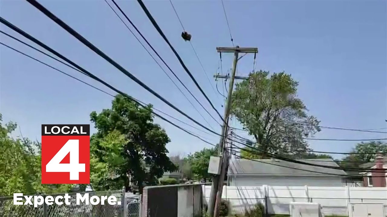 Madison Heights residents worried about leaning power pole - YouTube