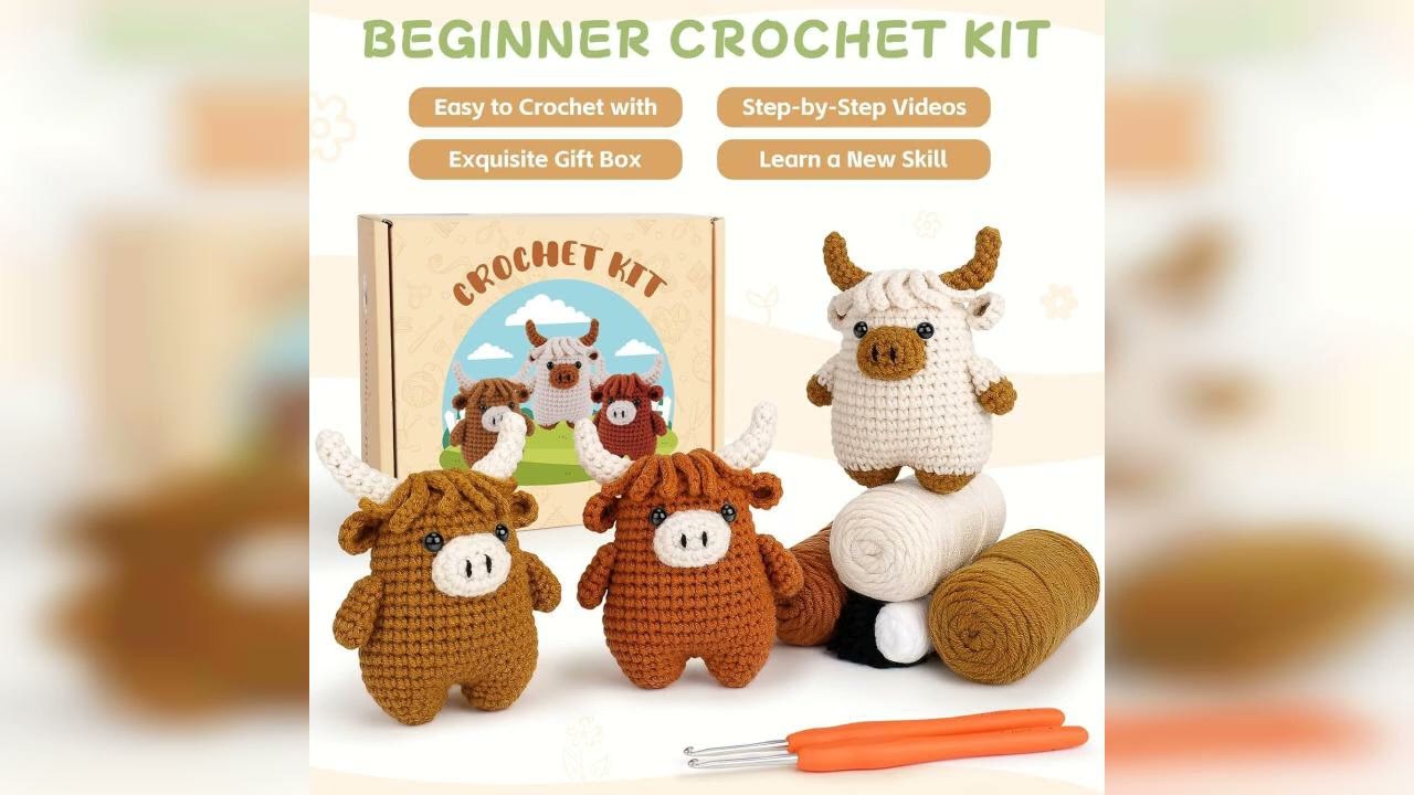 Kit Crochet Debutant Kit Crochet Débutant Highland Cow - Avec Fil, Crochet, Tutoriel Vidéo, Idée Cadeau