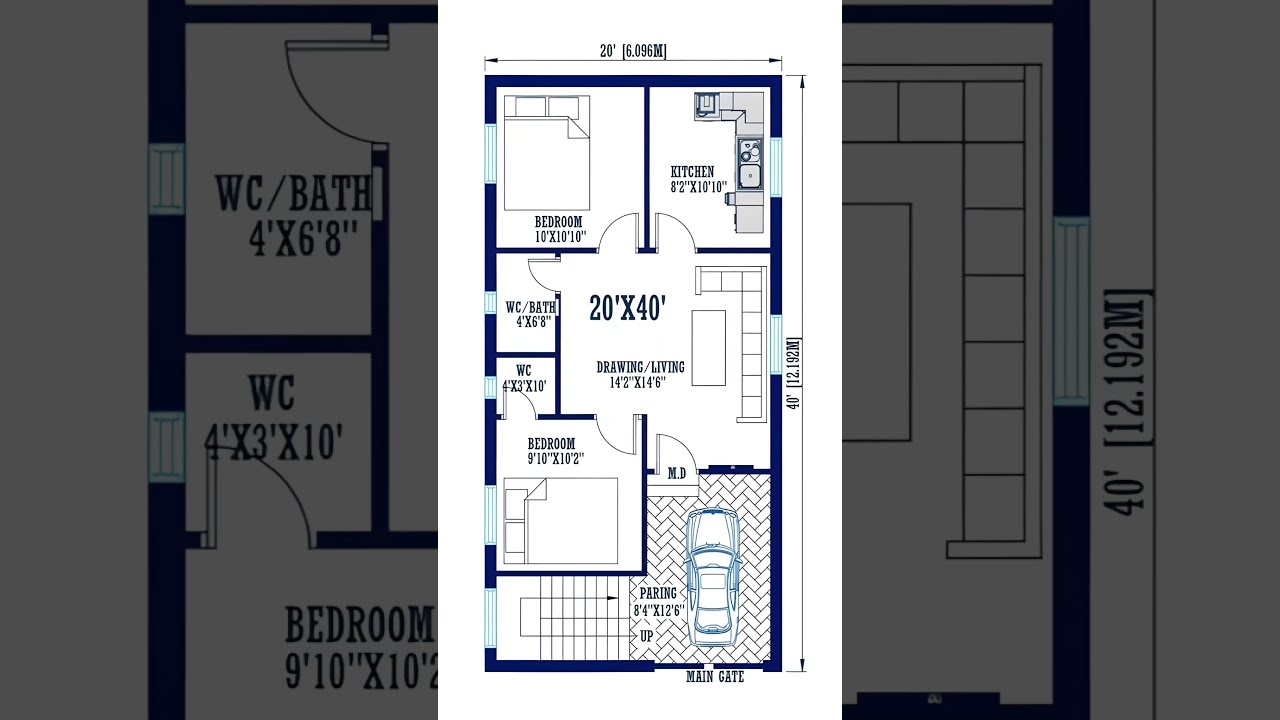 20x40 House Plan With Car Parking 800 Sqft