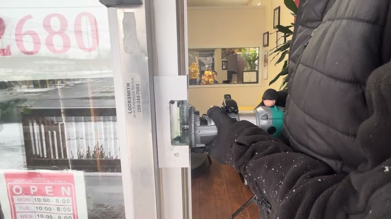 Router cutting for electric strike-door buzz in system.