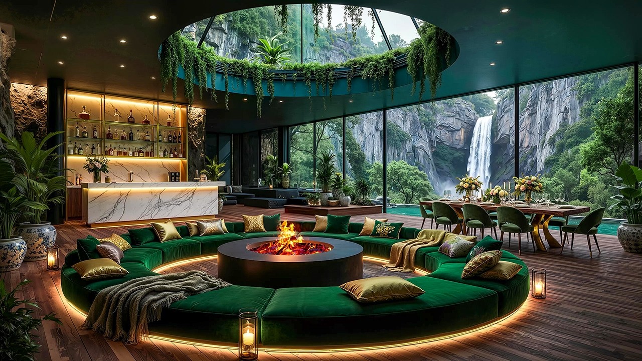 Tranquil Living Room Jazz Ambience For Calm Day | Soft Instrumental Jazz With Warm Fireplace Glow