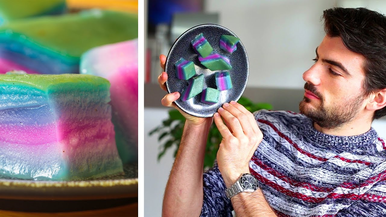 Khanom Chan Colore Au Chou Rouge Kueh Lapis Ou Gateau Claquette Youtube