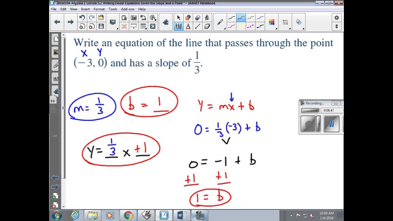 Algebra 1 Lesson 5 2 Writing Linear Equations Given the Slope and a ...
