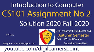 CS101 Assignment No 2 Solution Fall 2020-VU-Introduction to Computer