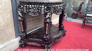 Bàn bán nguyệt cẩn ốc gỗ gụ nét đẹp cổ xưa