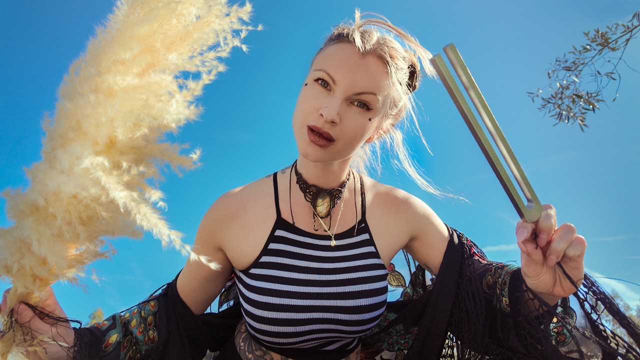 ASMR Energy Clearing Nature Reiki , Tuning Fork, Wooden Frog, laying down