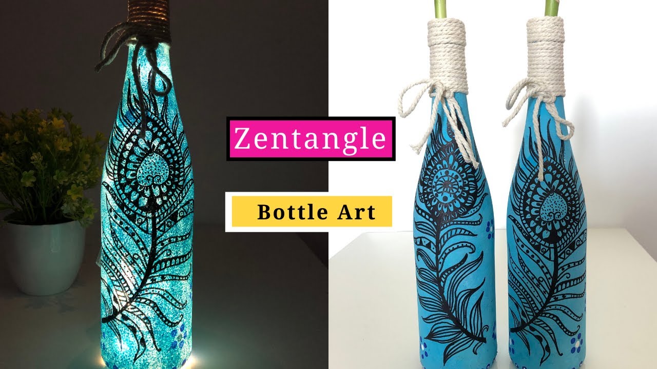 Bottle Art simple design peacock feather Bottle art YouTube