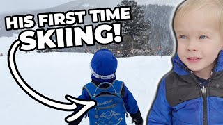 3 year old tries to ski for the first time! New Years Celebration!
