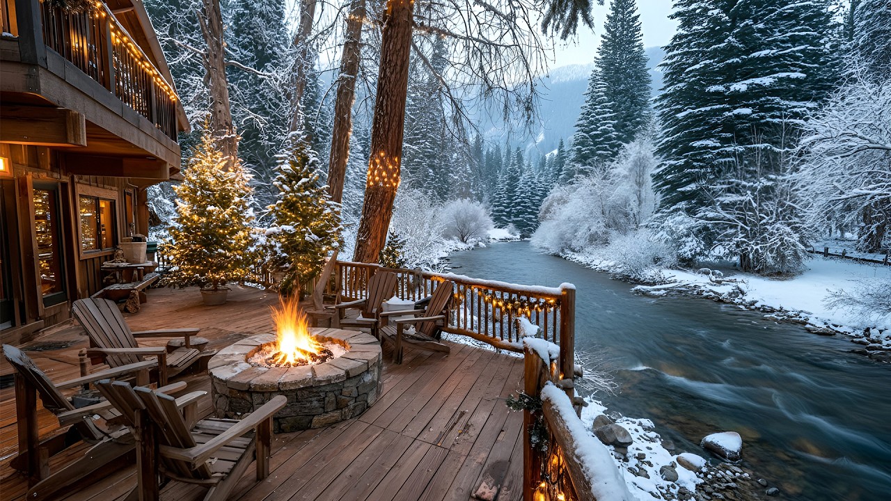 Cozy Winter Lakeside Firepit - Tranquil Nature Sounds & Serene Lake Ambience for Deep Relaxation