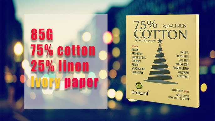 75% Cotton 25% Linen Paper 85gsm Inkjet Printing Paper 8.5X11 Ivory Color Resume Paper 100 Sheets Won't Get Wet Cotton Paper