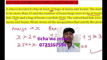 2015 KCSE MATHEMATICS PAPER2 QUESTION 12 ON inequalities