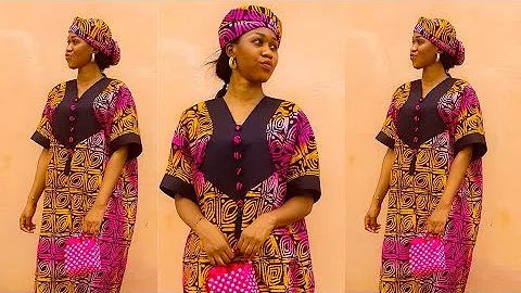 HOW TO CUT AND SEW A BUBU/KAFTAN DRESS WITH V-SHAPED NECKLINE | BEGINNERS FRIENDLY TUTORIAL