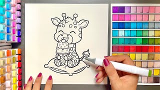 Details Satisfying Coloring with Markers 🦒🍦Cute Giraffe Coloring Page 🧡 Guide