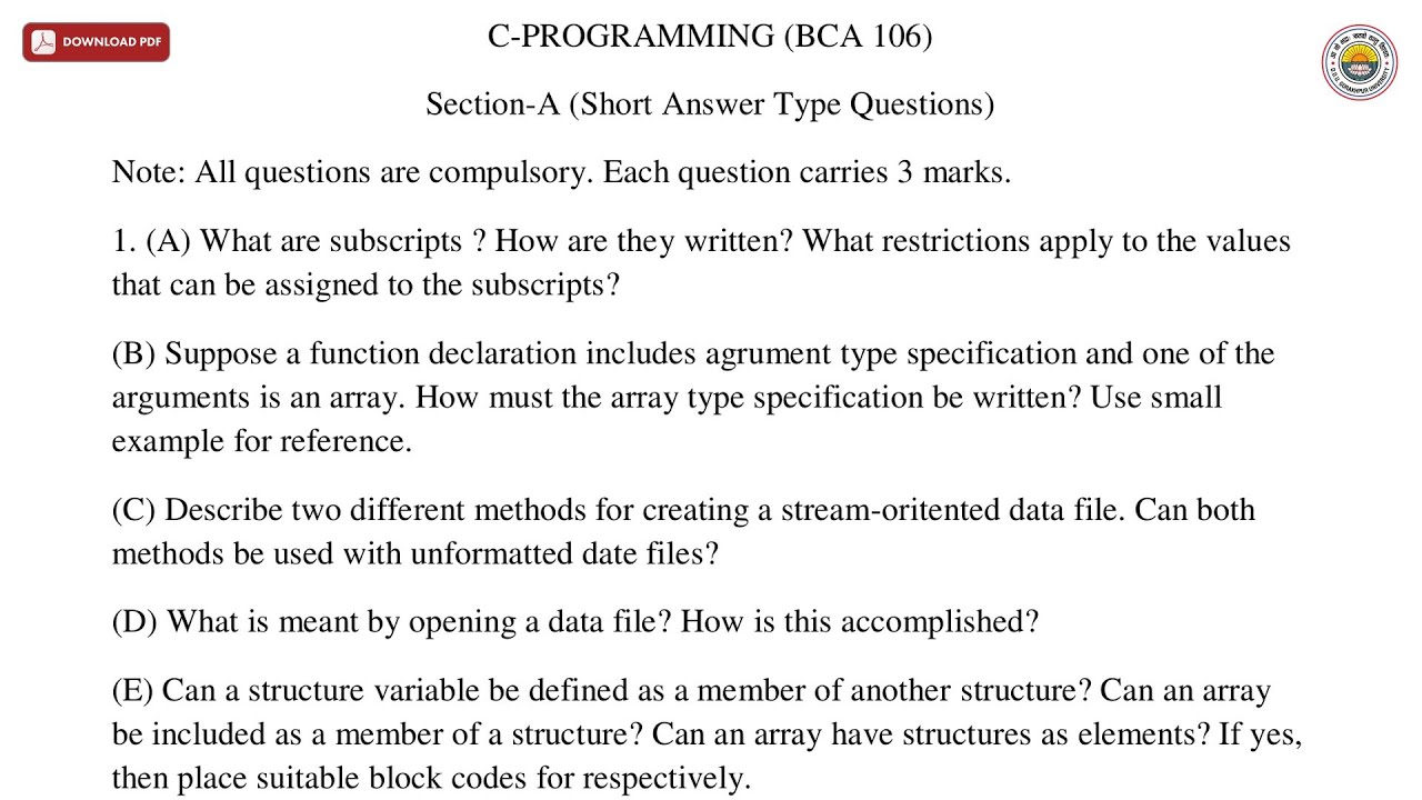 BCA 1ST SEM C PROGRAMMING BCA 2018 | DDUGU - YouTube