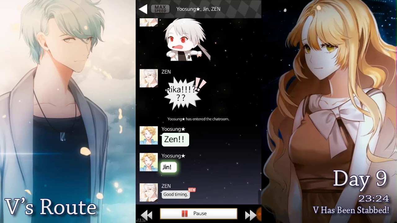 Day 9, Chat 11(23:24) [Day End]【V'S ROUTE】-MYSTIC MESSENGER- - YouTube