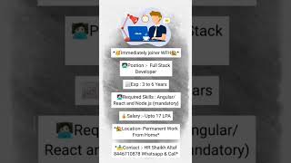 Full Stack Developer | Angular | ReactJS | Nodejs | Daily Job Update | IT Jobs #job #daily #itjobs