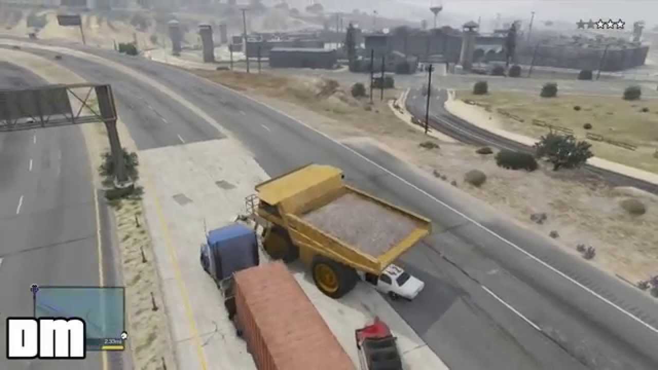 GTA V - Giant Dump Truck Location w/ Gameplay Crushing Cop Cars - YouTube