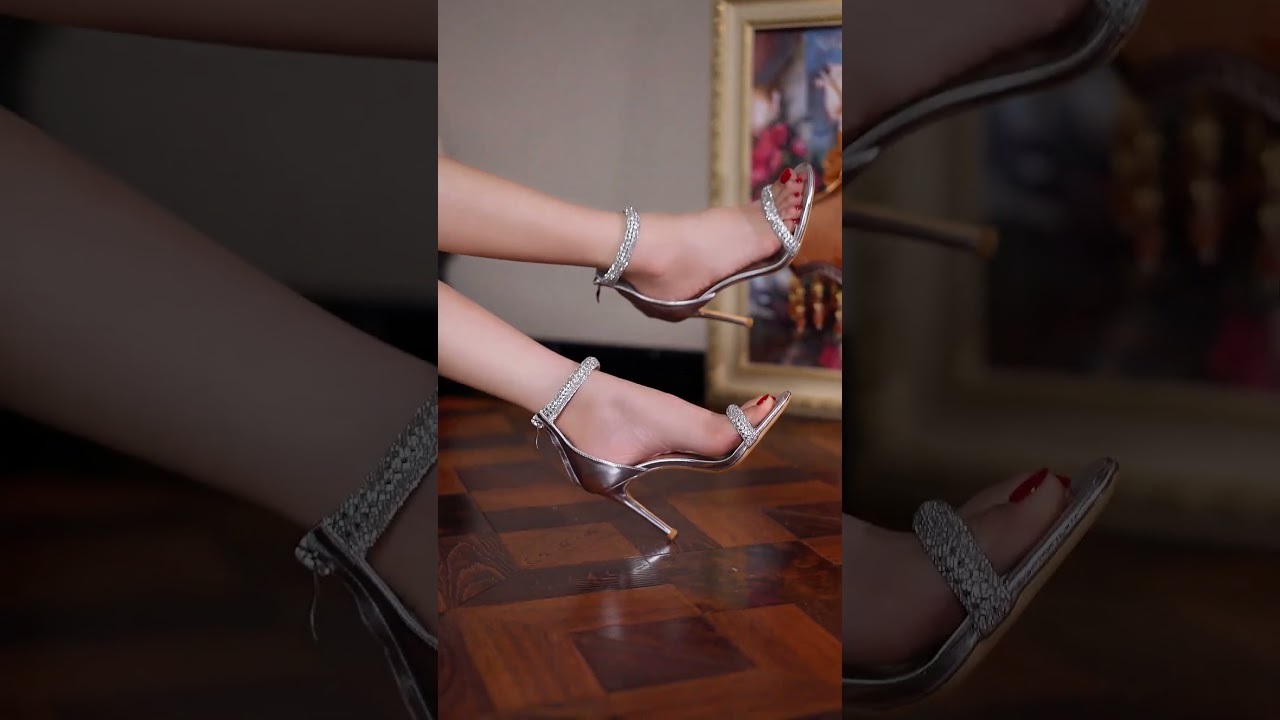✨ Silver Strappy Heels That Sparkle! Rhinestone Glam & Leg-Lengthening Magic 💎👠  