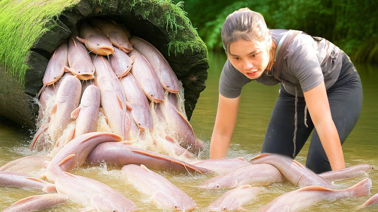 Catch Giant Carp and Catfish in Cold Day to Sell at Market with Single Mom - Cook Fish After Market