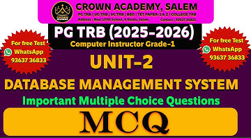 PG TRB 2025-2026 (UNIT-2 ; DATABASE MANAGEMENT SYSTEM) Important Questions