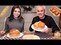 HOMEMADE BREAD BOWL W/ MEATBALLS & CHEESE MUKBANG W/ MY DAD | Steph Pappas