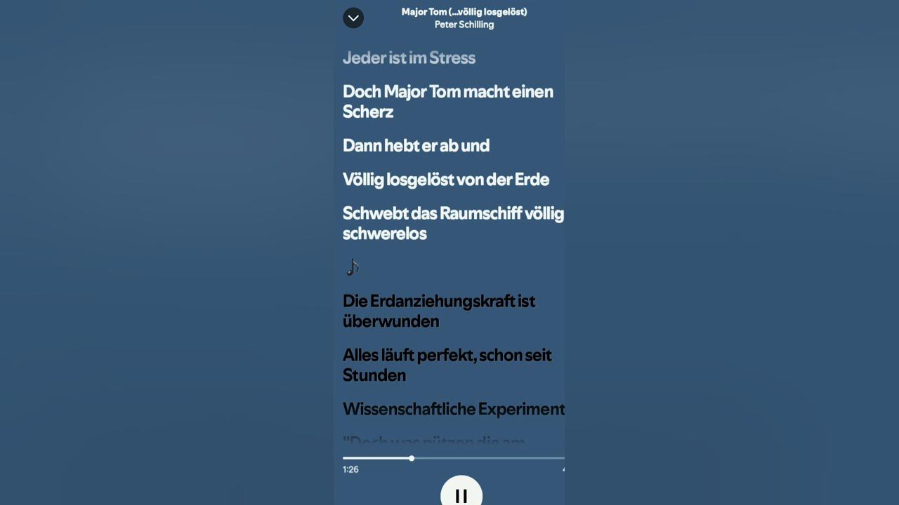 Name des liedes: Major Tom (..völlig losgelöst)