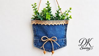 A Simple Denim Pocket Can Become THIS Beautiful Plant Holder! 😍💙🌿