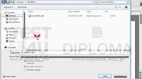 Save the document using the name test1.odt int IL-ates\OO_Writer folder of your desktop