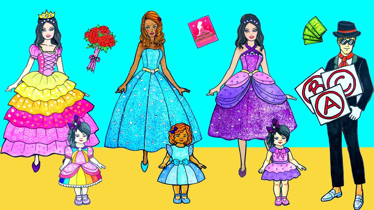 Paper Dolls Dress Up Mother & Daughter Clothes Beauty Contest Dresses ...
