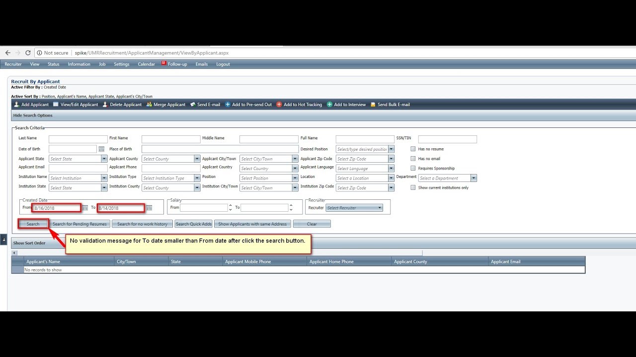 validation for To date less than From date 