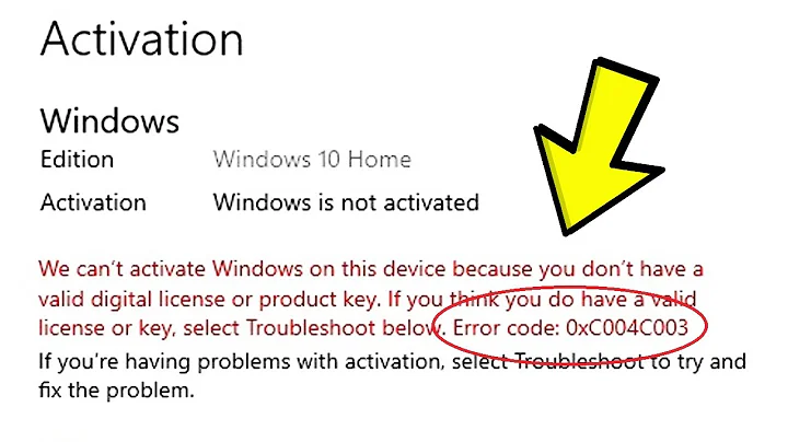 Fix Windows 10 Activation Error 0xC004C003