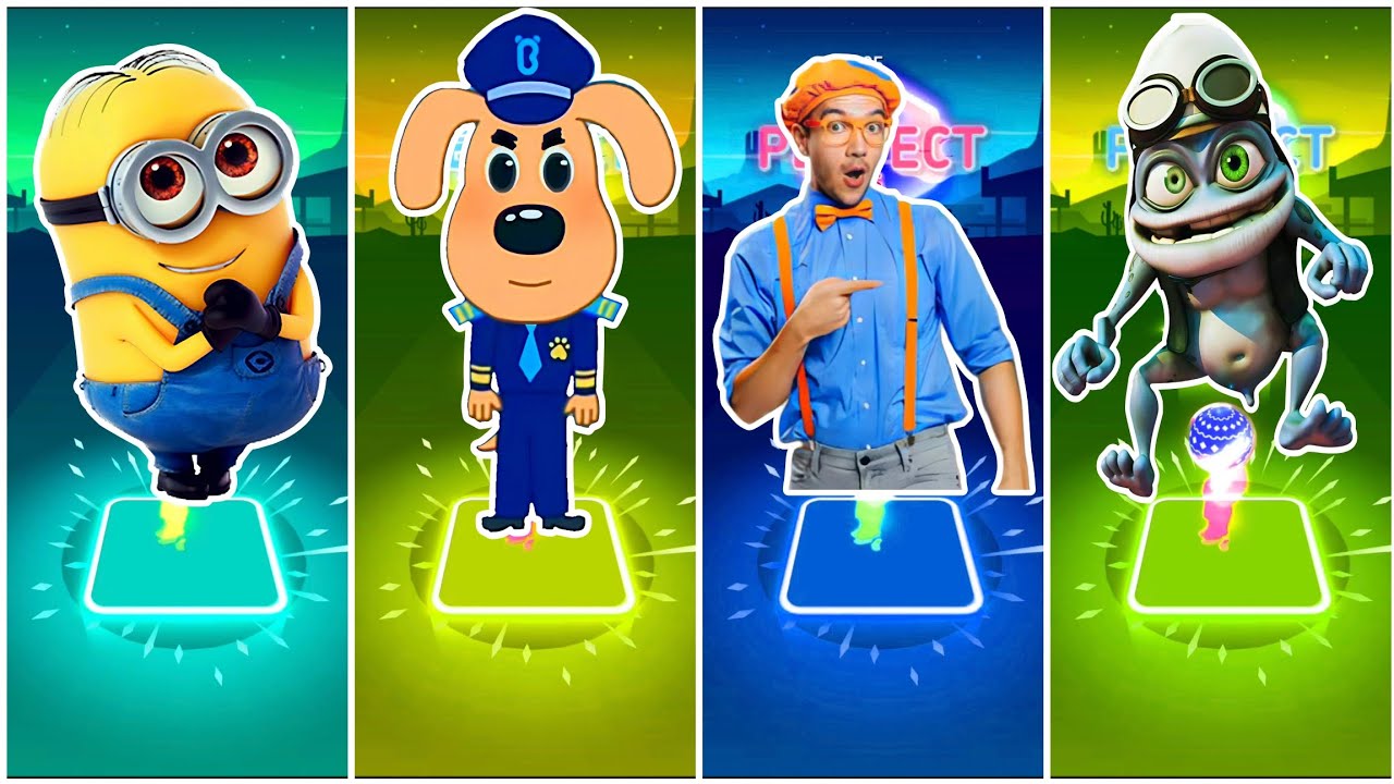 Minions Vs Sheriff Labrador Vs  blippi Vs Crazyfrog - Tiles Hop EDM Rush🎶